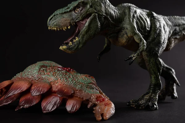 Tyrannosaurus Con Cuerpo Estegosaurio Cerca Sobre Fondo Oscuro Cerca —  Fotos de Stock