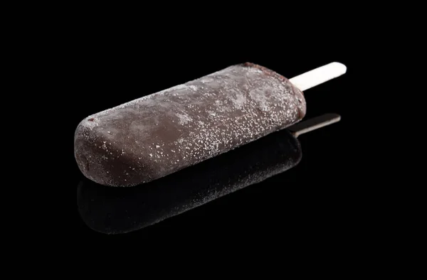 Chocolate Outer Popsicle Black Background Reflection — Stock Photo, Image