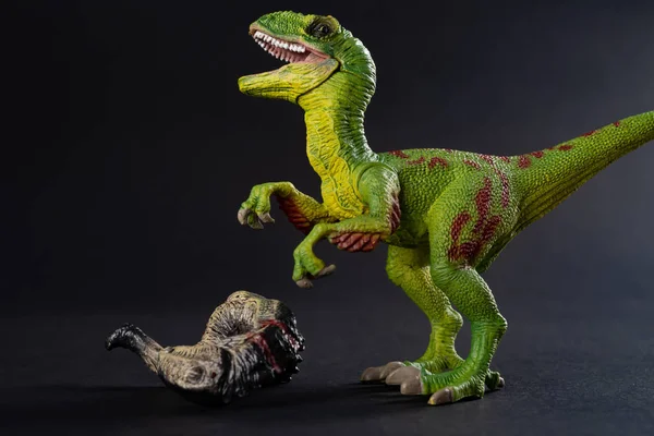 Velociraptor Con Corpo Dinosauro Nelle Vicinanze Sfondo Scuro — Foto Stock