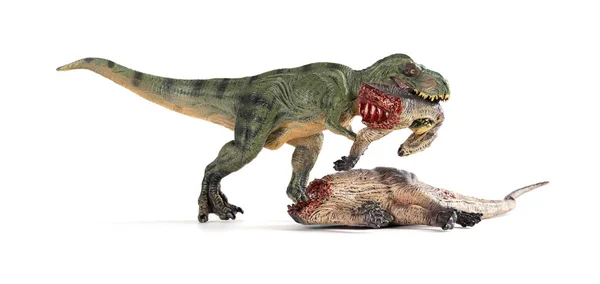 Tyrannosaurus Bijten Een Dinosaurus Lichaam Witte Achtergrond — Stockfoto