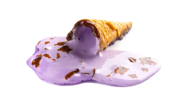 Mini Sweet Potato Flavor Ice Cream Cone Melting Process Blue — Stock Photo, Image