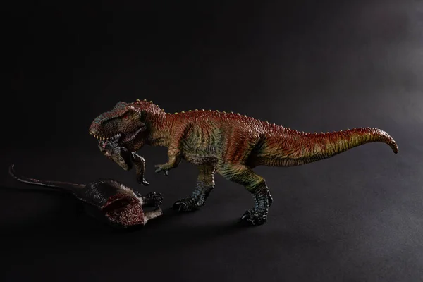 Tiranossauro Com Corpo Dinossauro Nas Proximidades Fundo Escuro — Fotografia de Stock
