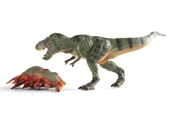 Vista Frontal Tiranosaurio Con Cuerpo Estegosaurio Cerca Sobre Fondo Blanco —  Fotos de Stock