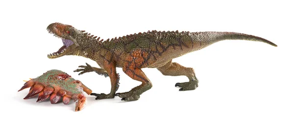 Carcharodontosaurus Con Cuerpo Estegosaurio Cerca Sobre Fondo Blanco —  Fotos de Stock