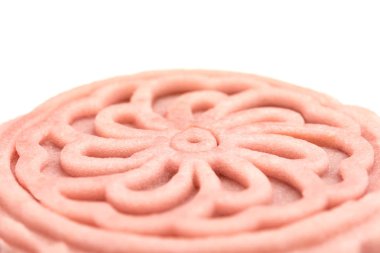 pembe renkli modern tarzı Çince mooncake yakın çekim beyaz kopya alanı ile