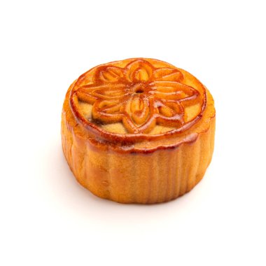 Geleneksel Çince mooncake beyaz üzerine yan görünümü stüdyo çekimleri