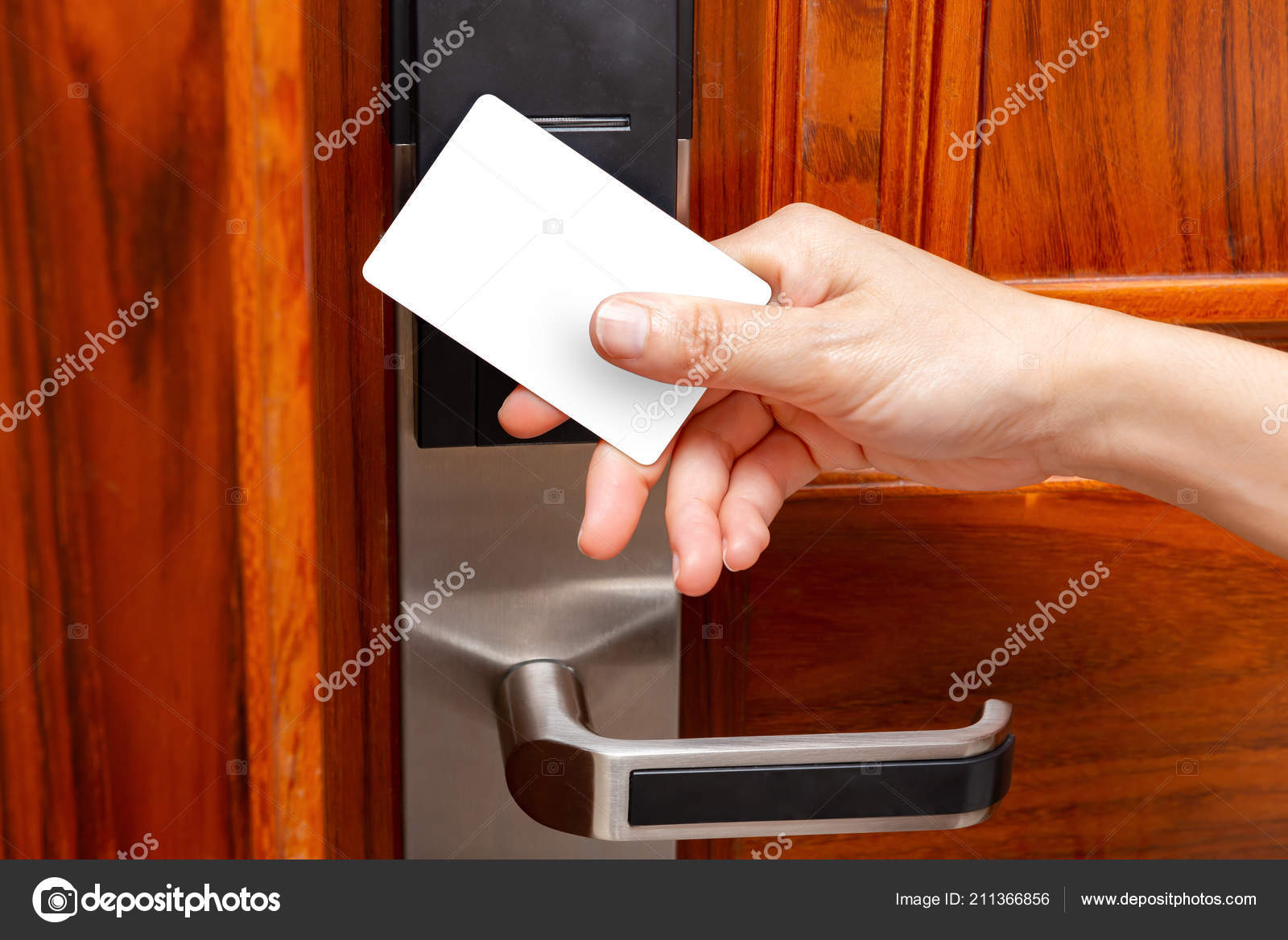 Lady Opening Electronic Door Lock Blank Security Card