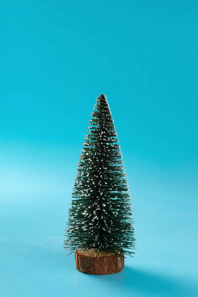 Christmas Tree Snow Blue Background — Stock Photo, Image