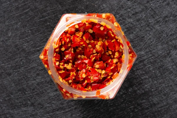 Top View Bottle Chilli Sauce — Stock Photo, Image