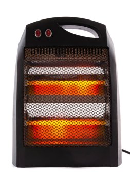 Önden görünüm elektrikli ısıtıcı beyaz arka plan üzerinde çalışma