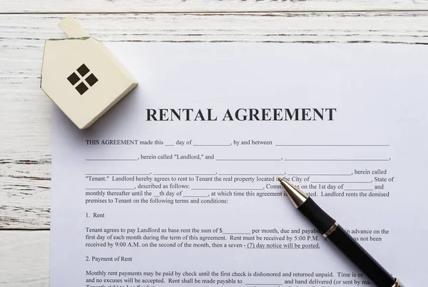 Top View Rental Agreement Contact Architectural Model Pen — Stock Photo, Image