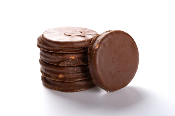 Chocolate Outer Biscuits Stacked White Background — Stock Photo, Image