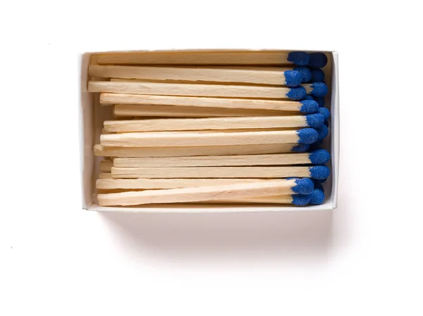 Matchbox Blue Matchsticks White Clipping Path — Stock Photo, Image