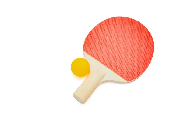 Pingpong Racket Och Boll Vit Bakgrund Med Urklippsbana — Stockfoto