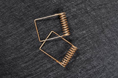 üst görünüm koyu arka plan üzerinde iki adet paslı yaylar