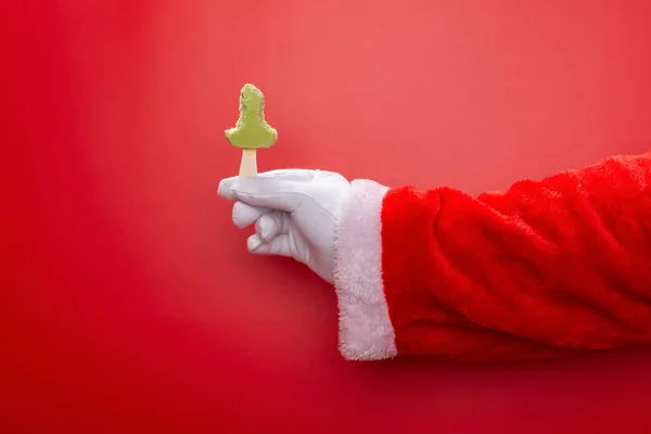 Santa Claus Sosteniendo Una Paleta Frijol Verde Con Último Pedacito — Foto de Stock