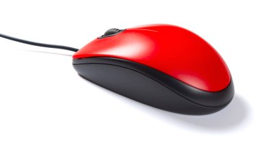 kırpma yolu ile beyaz arka plan üzerinde kablo ile yan görünümü kırmızı fare