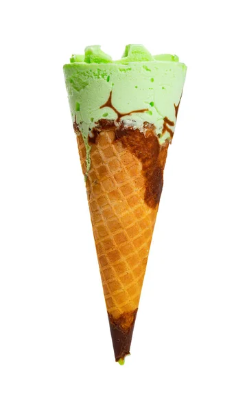 Cono Helado Color Verde Fresco Sobre Fondo Blanco Con Ruta —  Fotos de Stock