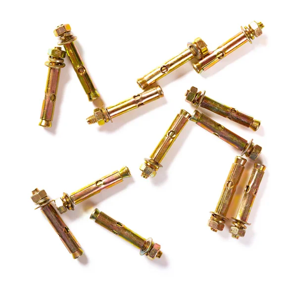 Top View Several Expansion Bolts White Background — Stock Photo, Image