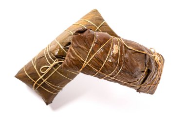 üst görünümü beyaz Dragon Boat Festivali yani Duanwu festivali için beyaz Çin Zongzi sarılmış