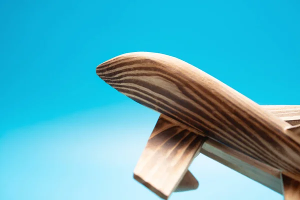 Wooden Airplane Model Blue Background — Stock Photo, Image