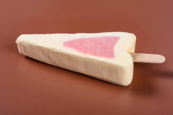 Vista Superior Paleta Sabor Fresa Fresca Sobre Fondo Marrón — Foto de Stock