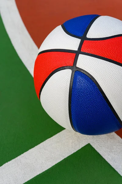 Ballon Basket Sur Les Lignes Guidage Stade Extérieur Gros Plan — Photo