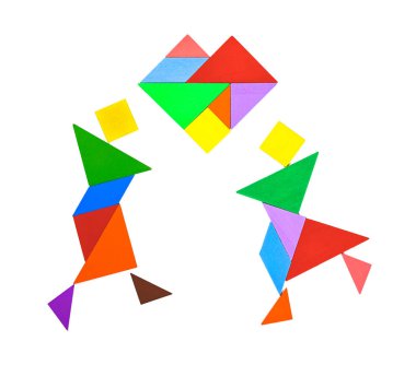 tangram çift dans ve beyaz kalma şeklinde