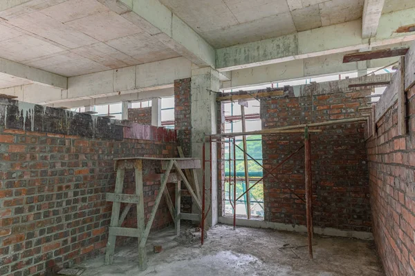 Unfinished Building Protection Scaffolding Netting Surrounded — Stock Photo, Image