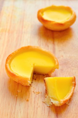 Çeyreklik kesilmiş taze yumurtalı tartlar.