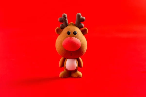 Christmas Decorative Doll Very Cute Reindeer Red Background — Stock Photo, Image