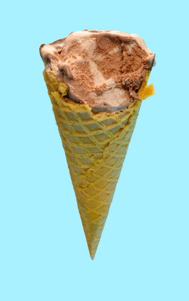 Angle View Fresh Chocolate Flavor Ice Cream Cone Couple Bites — Stock Photo, Image