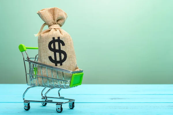 Carrito Compras Con Una Bolsa Con Símbolo Dólar — Foto de Stock