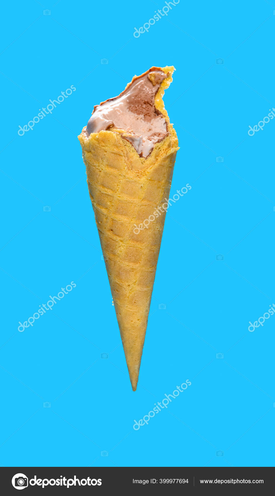 Side View Half Eaten Chocolate Flavor Ice Cream Cone Blue Stock Photo Image By C Freerlaw