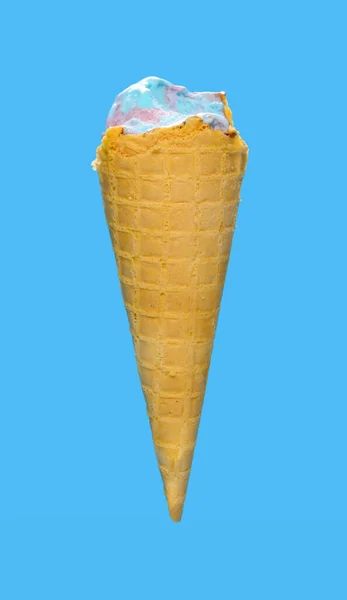 Vista Lateral Marshmallow Gelado Sabor Framboesa Cone Com Algumas Mordidas — Fotografia de Stock