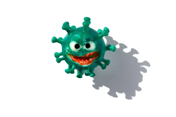 Üst Görünüm Coronavirus Modeli Büyük Ağızlı Kırmızı Dişli Beyaz Arka — Stok fotoğraf