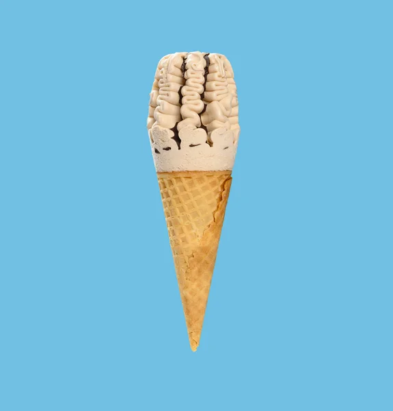 Leite Fresco Chá Sabor Sorvete Cone Fundo Azul Composição Quadrada — Fotografia de Stock