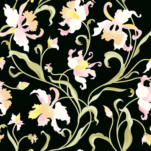 Motif Floral Sans Couture Sur Fond Sombre — Image vectorielle