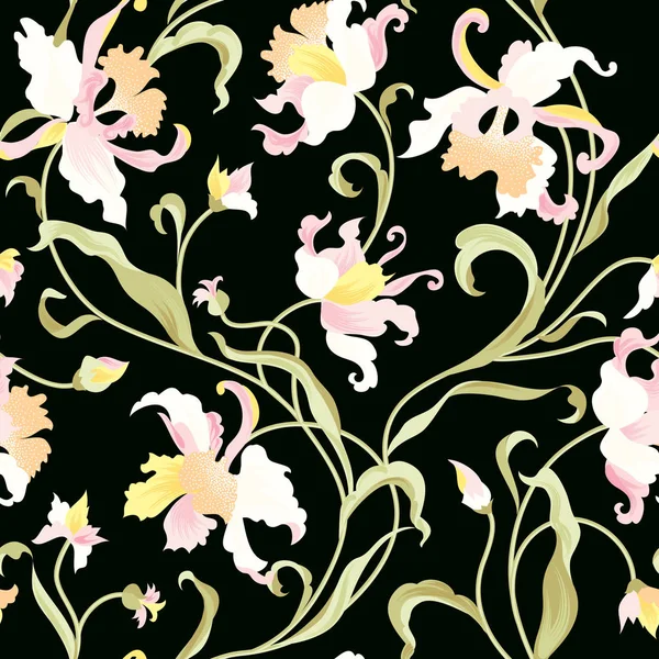 Floral seamless pattern on dark background 