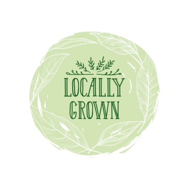 Çiftlik ürün işareti, yerel olarak yetiştirilen yaprakları daire etiket yazı