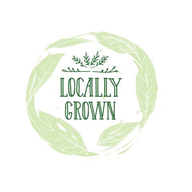 Çiftlik ürün işareti, yerel olarak yetiştirilen yaprakları daire etiket yazı