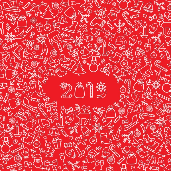 新年快乐2019 雪冬假日红色背景 圣诞节贺卡与刻字 — 图库矢量图片