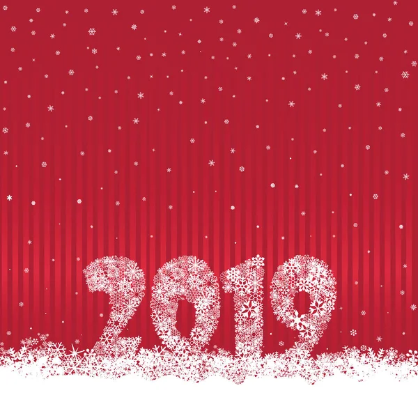 Felice Anno Nuovo 2019 Neve Inverno Vacanza Sfondo Rosso Biglietto — Vettoriale Stock