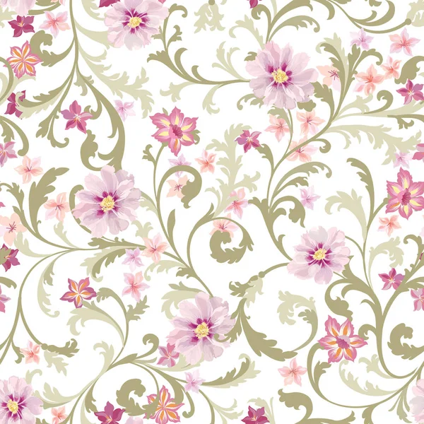 Florales Nahtloses Muster Blumenhintergrund Blühende Textur Mit Blüten Und Blättern — Stockvektor