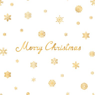 Neşeli Noel tebrik kartı tasarımı, kar altın kar taneleri ile seamless modeli 