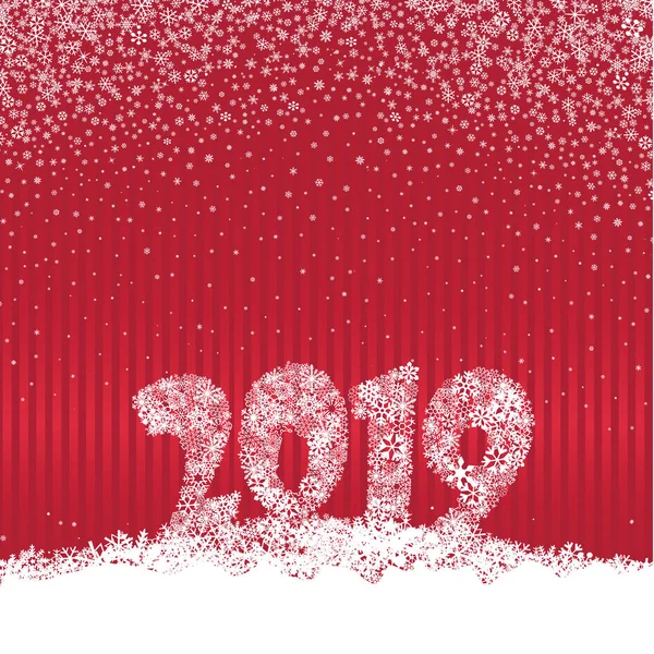 Felice Anno Nuovo 2019 Neve Inverno Vacanza Sfondo Rosso — Vettoriale Stock