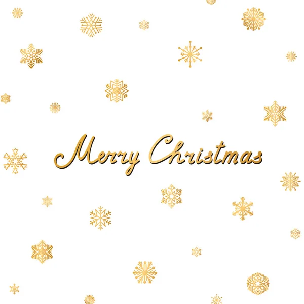 Merry Christmas Greeting Card Design Snow Pattern Gold Snowflakes White — Stock Vector