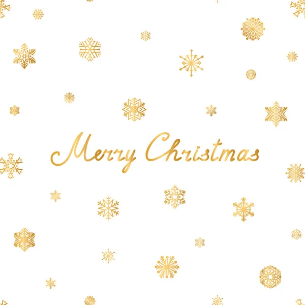 Merry Christmas Greeting Card Design Snow Seamless Pattern Gold Snowflakes — Stock Vector