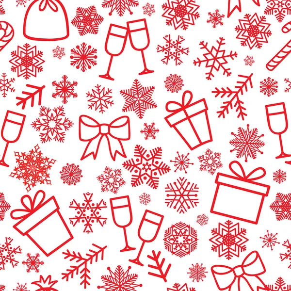 圣诞图标无缝的模式 快乐的冬季假日瓷砖背景与新年树 雪和星星 涂鸦轮廓装饰性设计元素 — 图库矢量图片