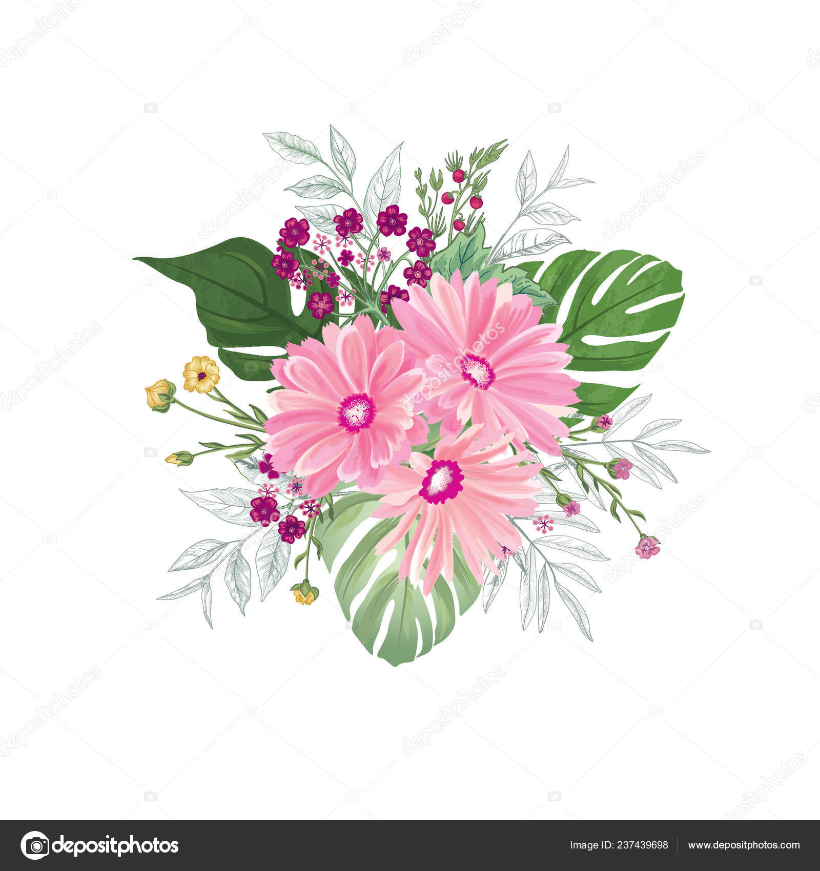 Flower Bouquet White Background Floral Pattern Greeting Card